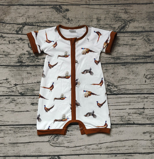 Baby Boys White Wild Chicken Short Sleeve Zip Rompers