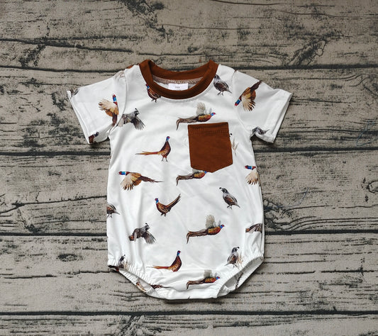 Baby Boys White Wild Chicken Short Sleeve Pocket Rompers