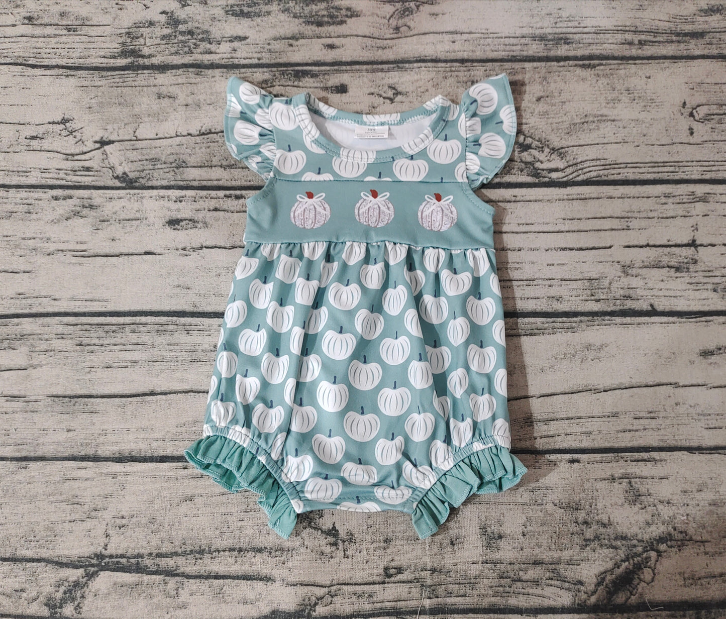 Baby Infant Girls Fall Pumpkin Green Flutter Sleeve Rompers