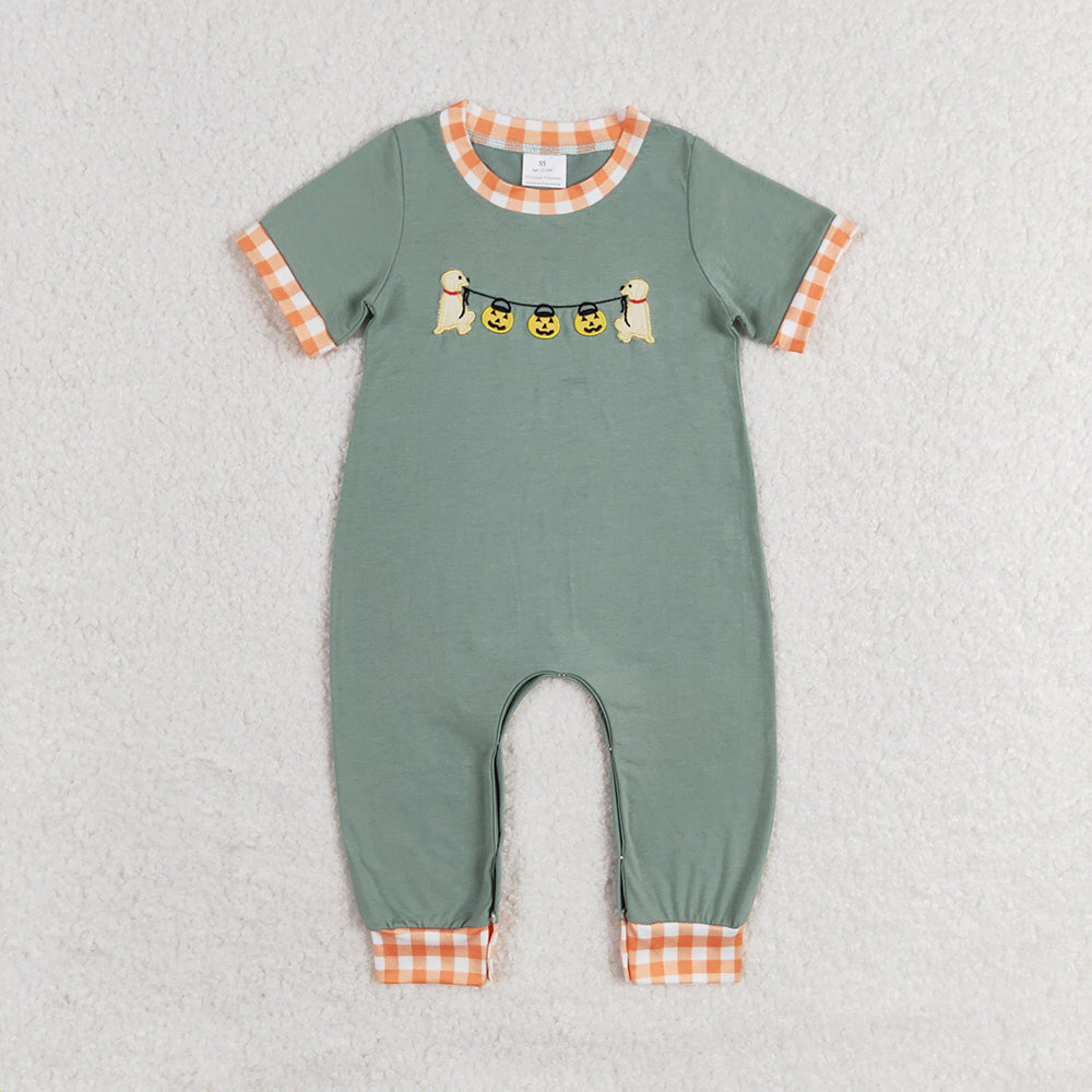 Baby Infant Boys Dog Halloween Pumpkins Short Sleeve Rompers