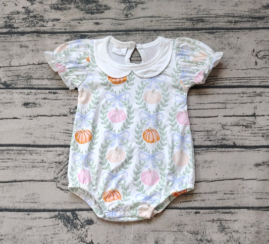 Baby Infant Girls Pumpkin Bows Fall Rompers