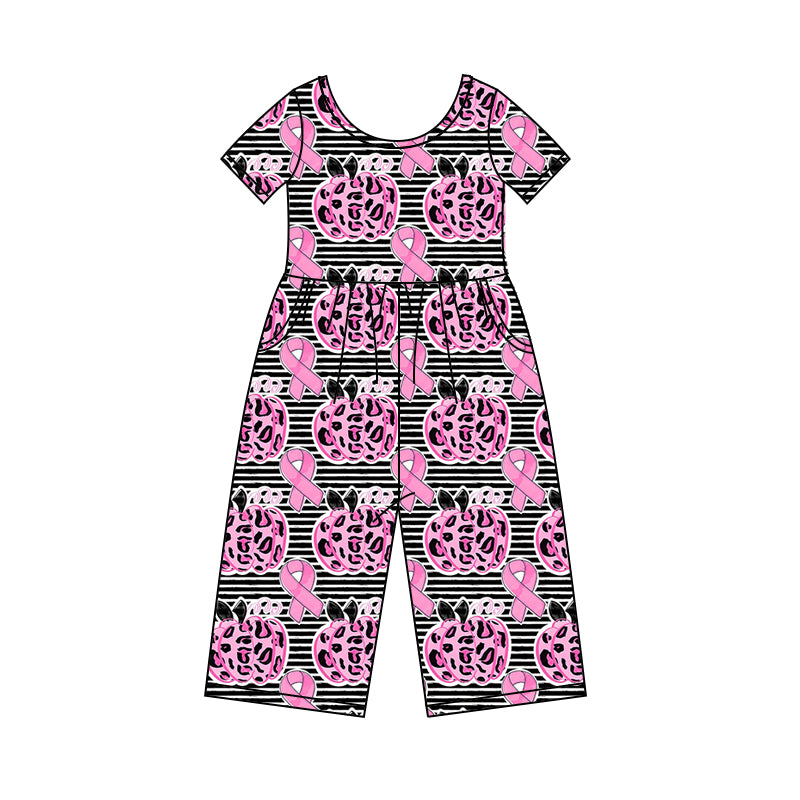 Baby Girls Pumpkin Stripes October Short Sleeve Pockets Pants Jumpsuits Preorder