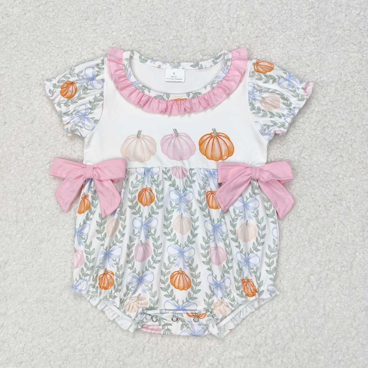 USA Shop Baby Infant Toddler Girls Bows Pumpkin Leaves Short Sleeve Rompers