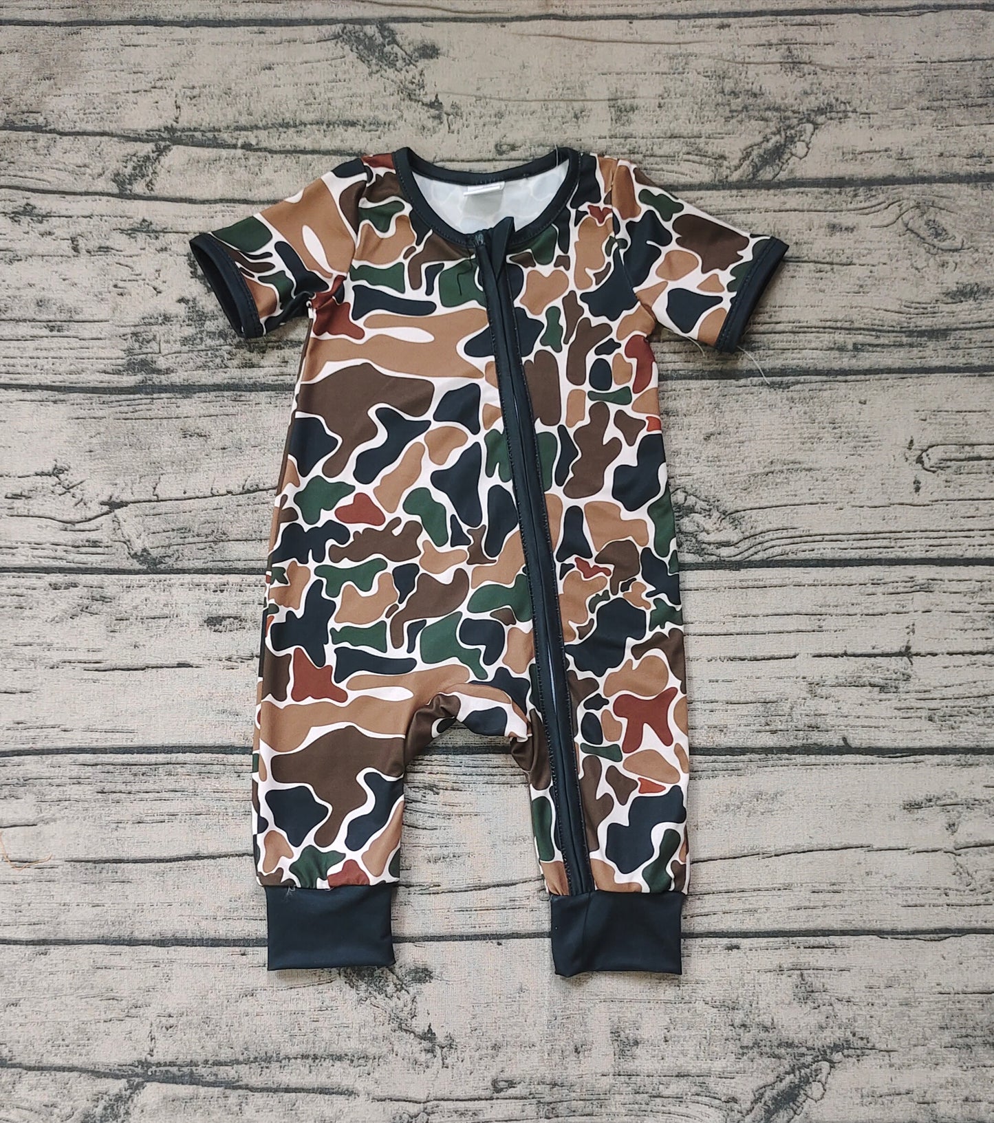 Baby Infant Boys Brown Camo Zip Bamboo Rompers