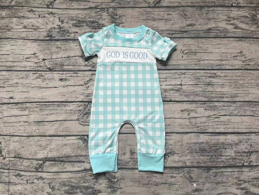 Baby Infant Toddler Boys God Is Good Checkered Rompers