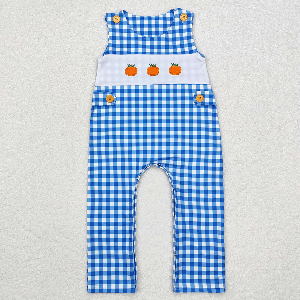 Sibling Girls Boys Blue Pumpkins Dresses Rompers Fall Clothes Sets