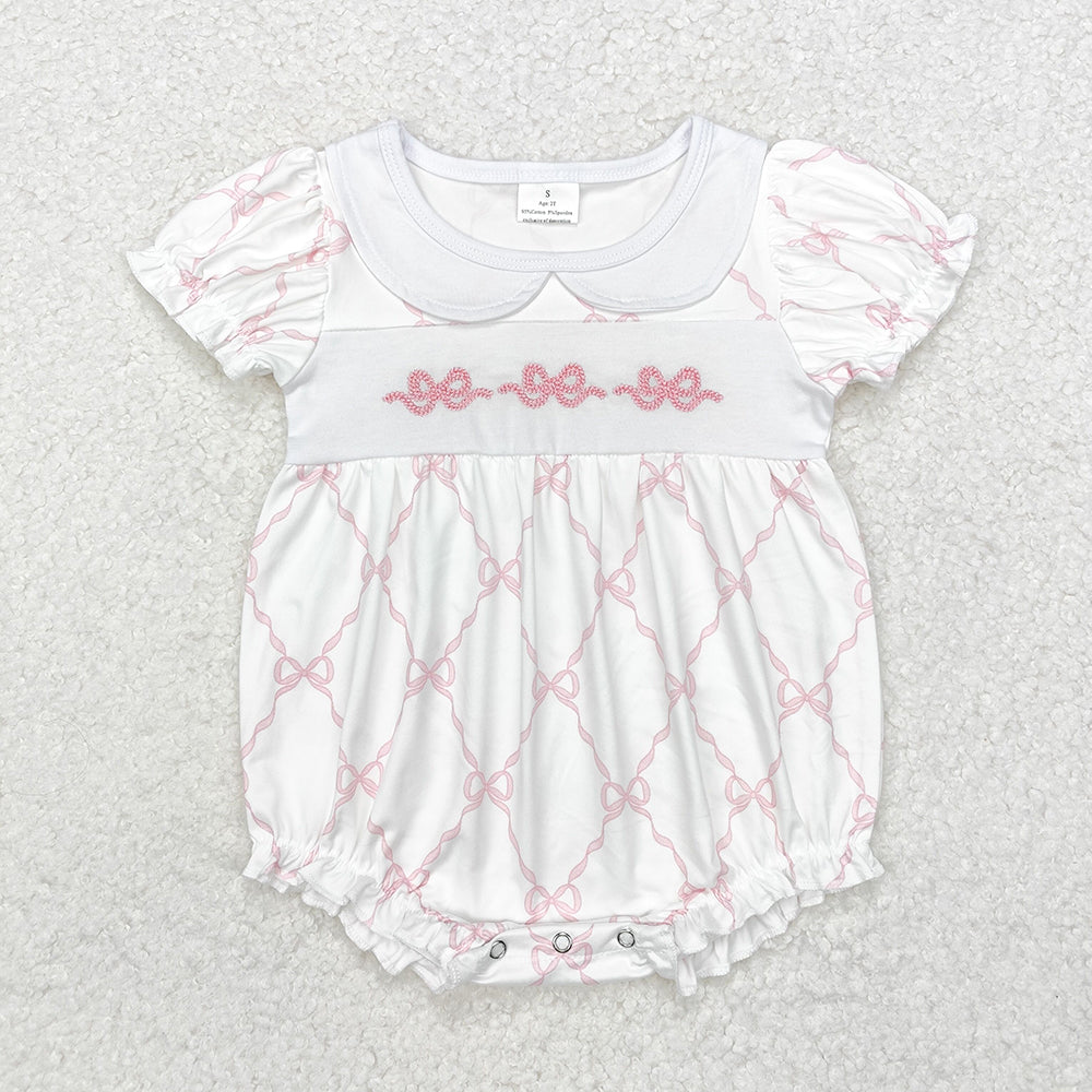 Baby Infant Girls Bows Pink Short Sleeve Rompers