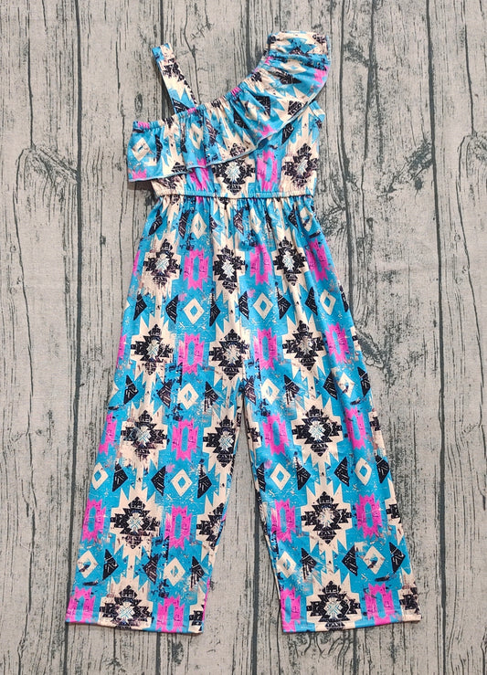 Baby Girls Western Turquoise Aztec Straps Jumpsuits