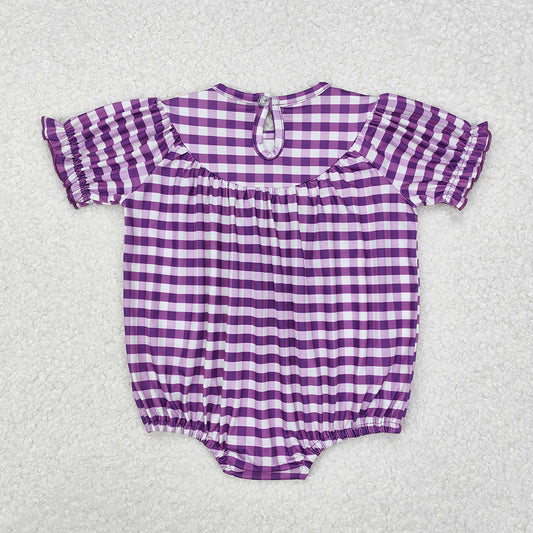 Baby Infant Girls Mardi Gras Purple Checkered Smocked Rompers