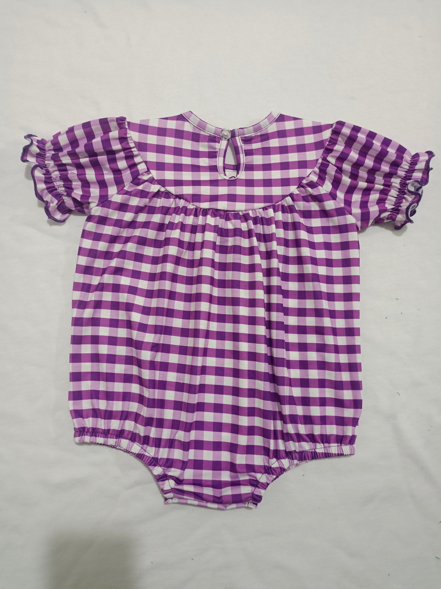 Baby Infant Girls Mardi Gras Purple Checkered Smocked Rompers