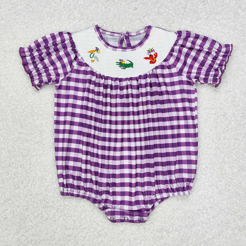 Sibling Baby Infant Girls Checkered Smocked Holiday Rompers