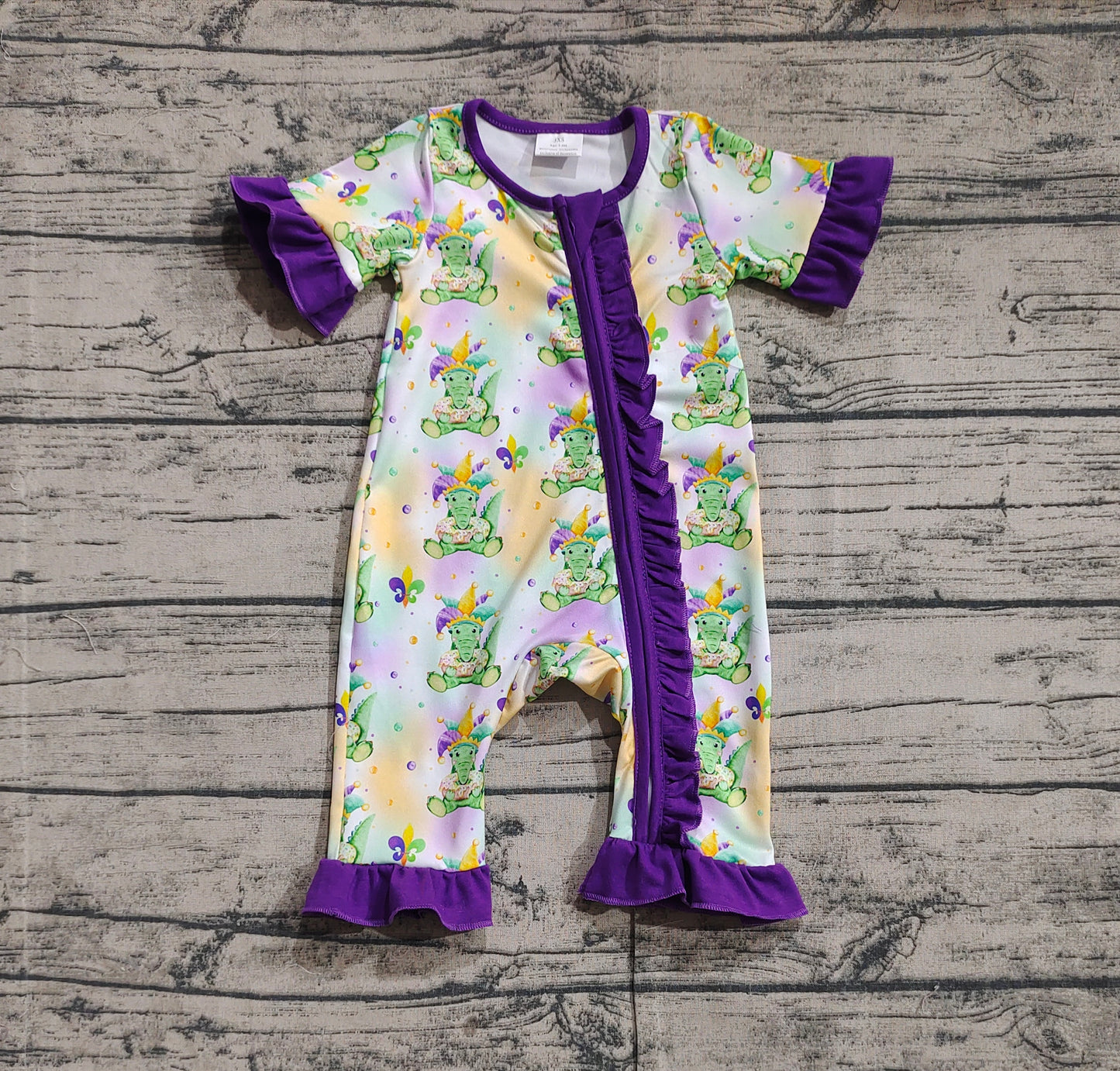 Baby Infant Girls Mardi Gras Crocodile Zip Rompers