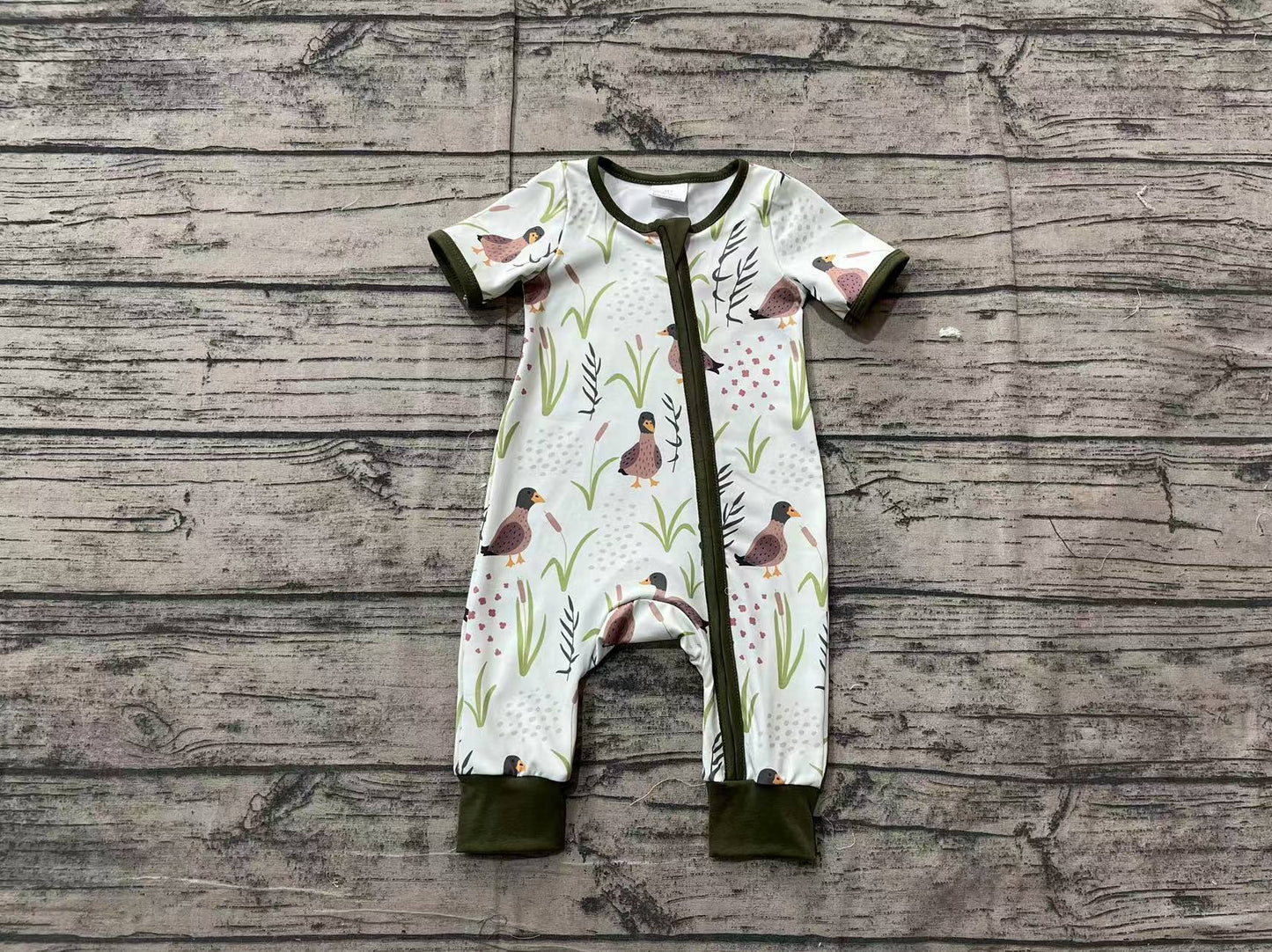 Baby Infant Boys Mallard Ducks Green Zip Rompers