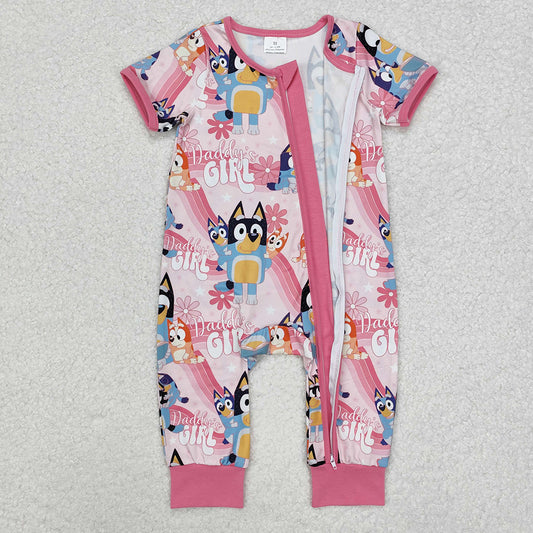 Baby Infant Girls Daddy's Girl Dogs Pink Zip Rompers