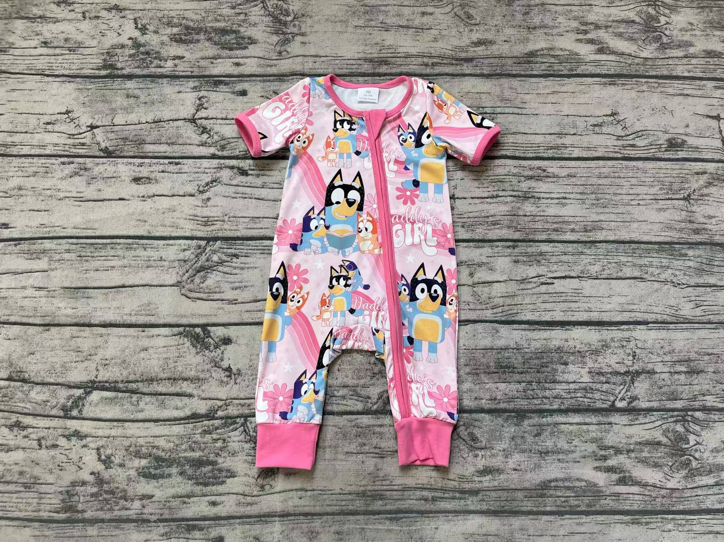 Baby Infant Girls Daddy's Girl Dogs Pink Zip Rompers