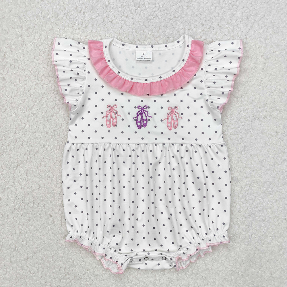 Baby Infant Girls Dots Ballet Shoes Flutter Sleeve Rompers