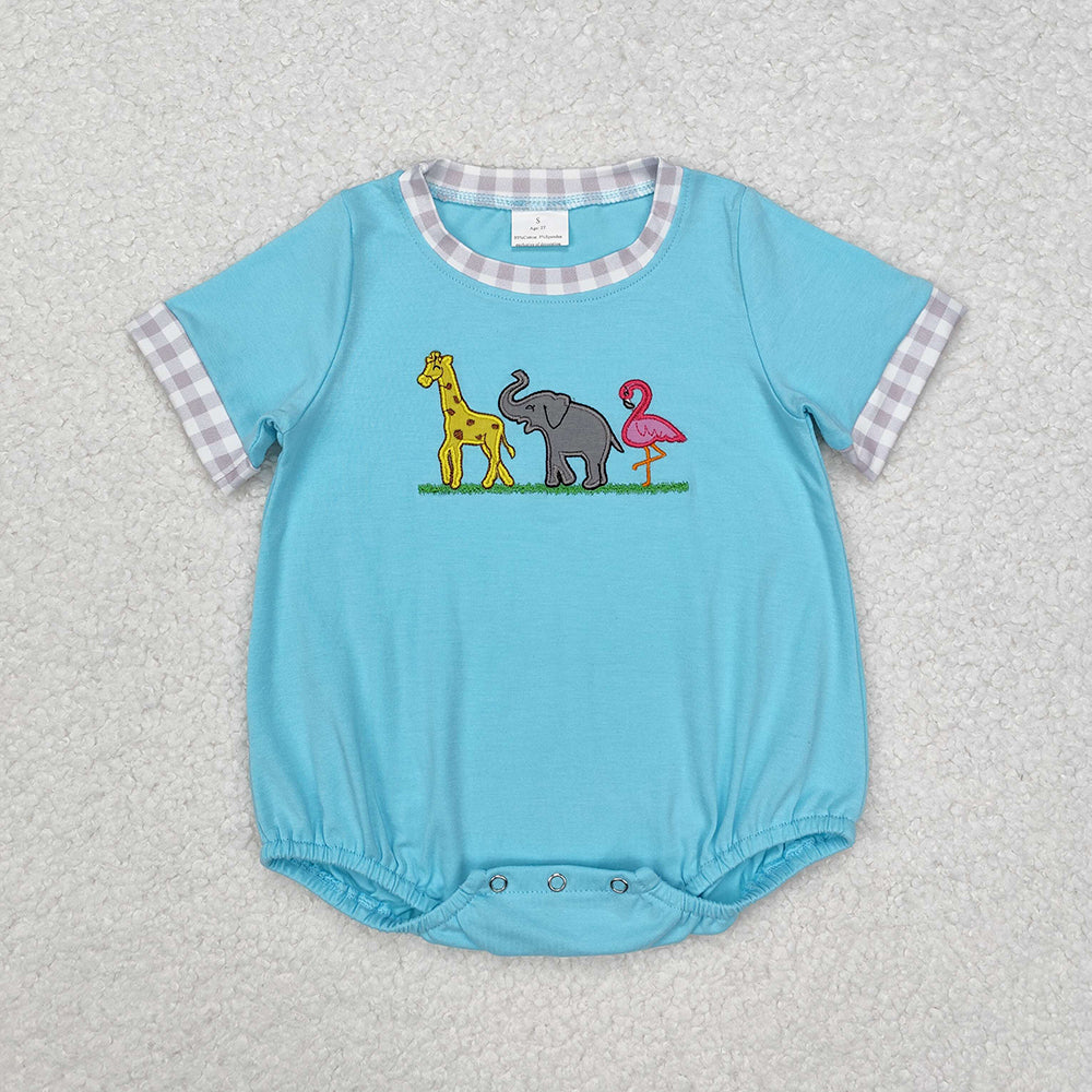 Baby Infant Boys Giraffe Elephant Flamingo Short Sleeve Rompers