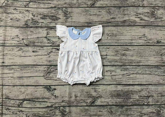 Baby Infant Girls Easter Blue Rabbits Flutter Sleeve Rompers