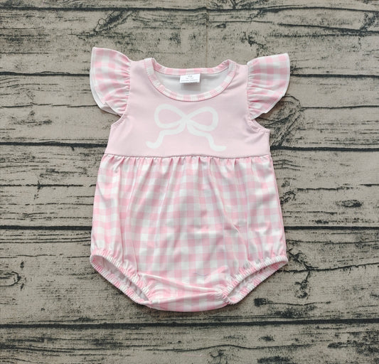 Baby Infant Girls Bow Pink Flutter Sleeve Rompers