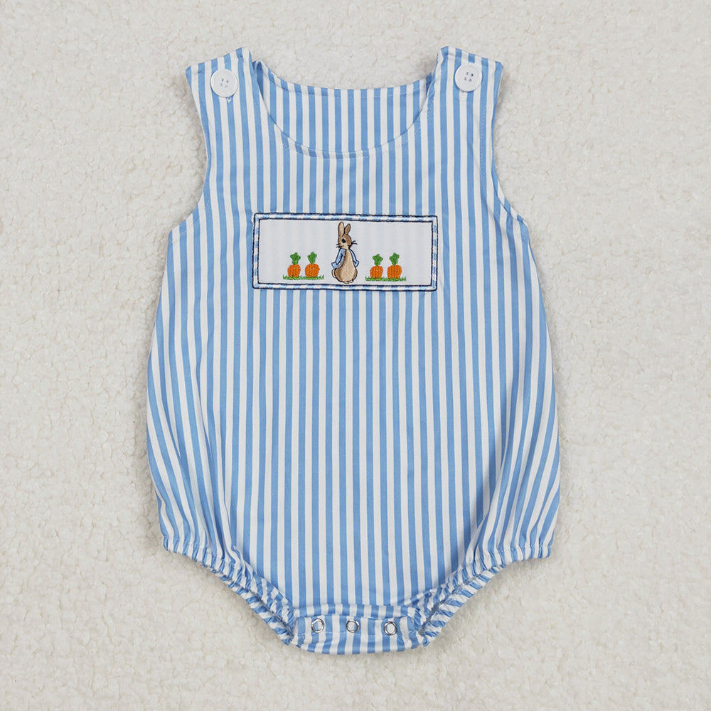 Embroidery Baby Infant Boys Easter Rabbit Carrots Sleeveless Rompers