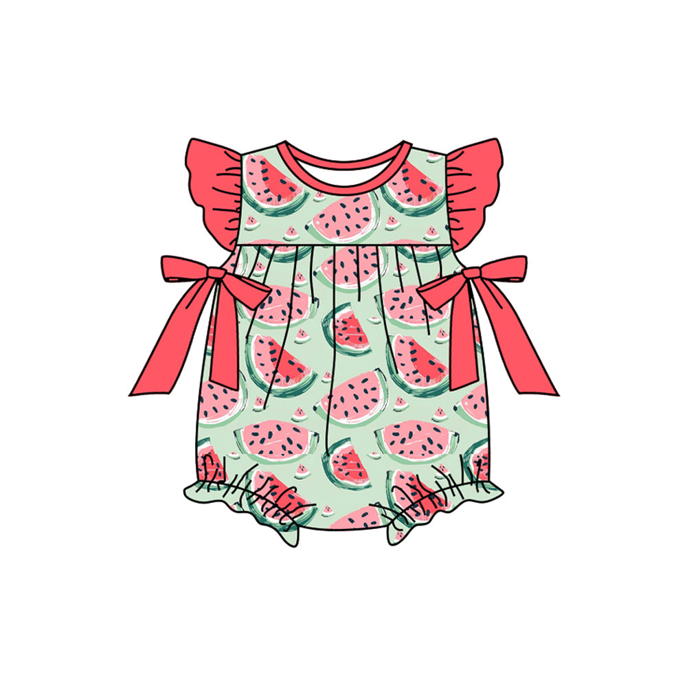 Preorder moq 5 Baby Infant Girls Summer Watermelon Bows Rompers