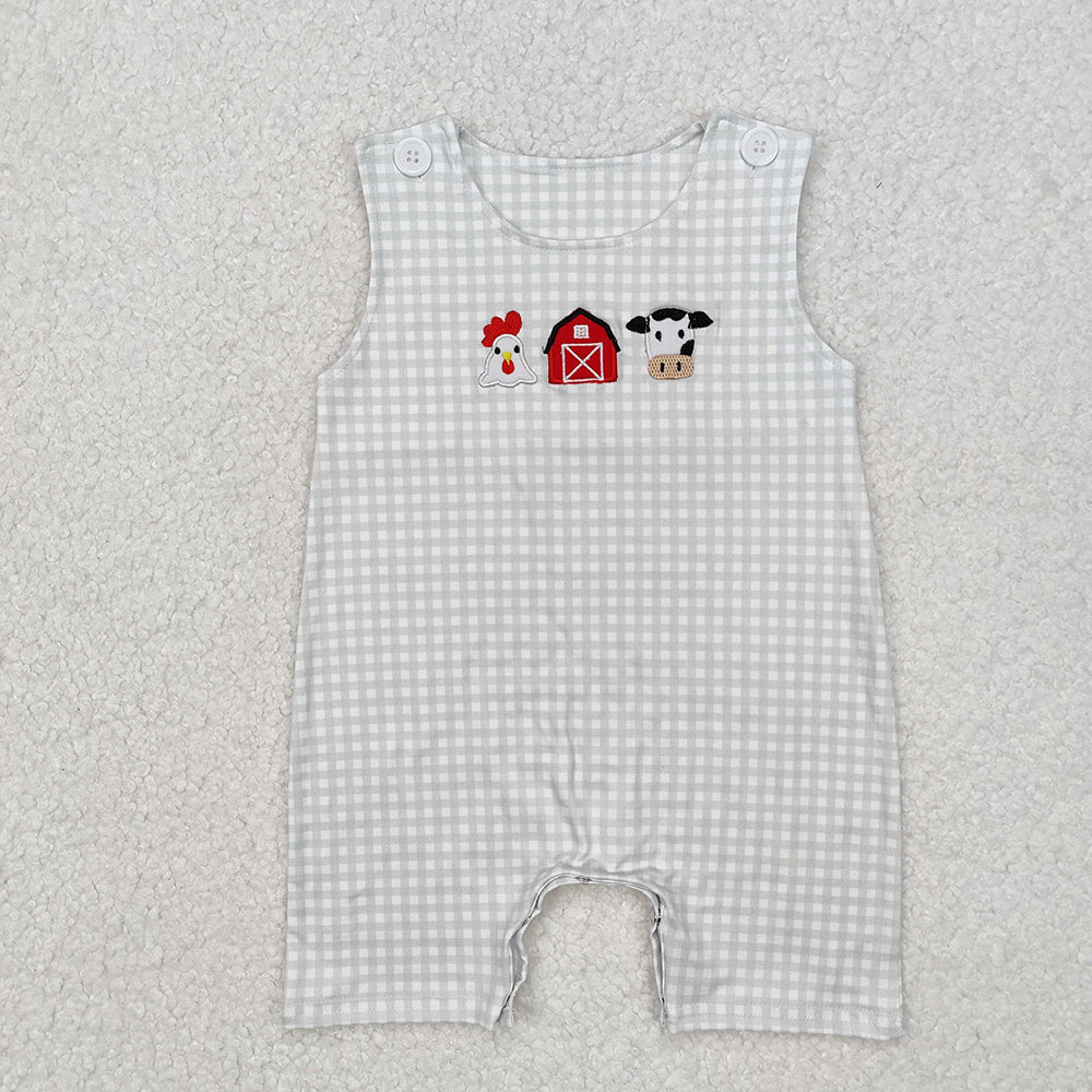 Baby Infant Boys Checkered Farm Chicken Cow Rompers