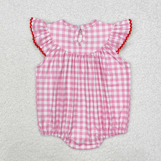 Baby Infant Girls Valentines Hearts Bow Checkered Smocked Rompers