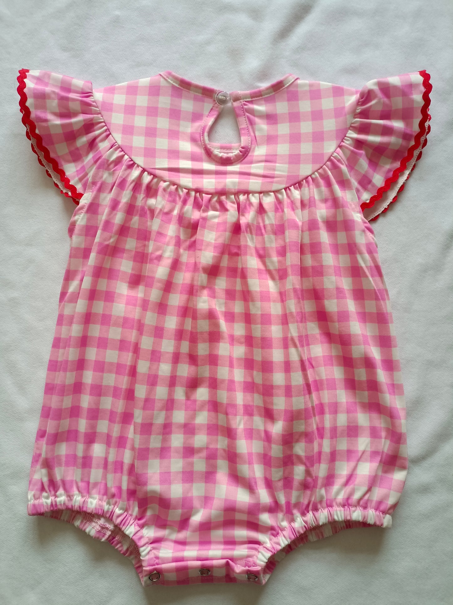 Baby Infant Girls Valentines Hearts Bow Checkered Smocked Rompers