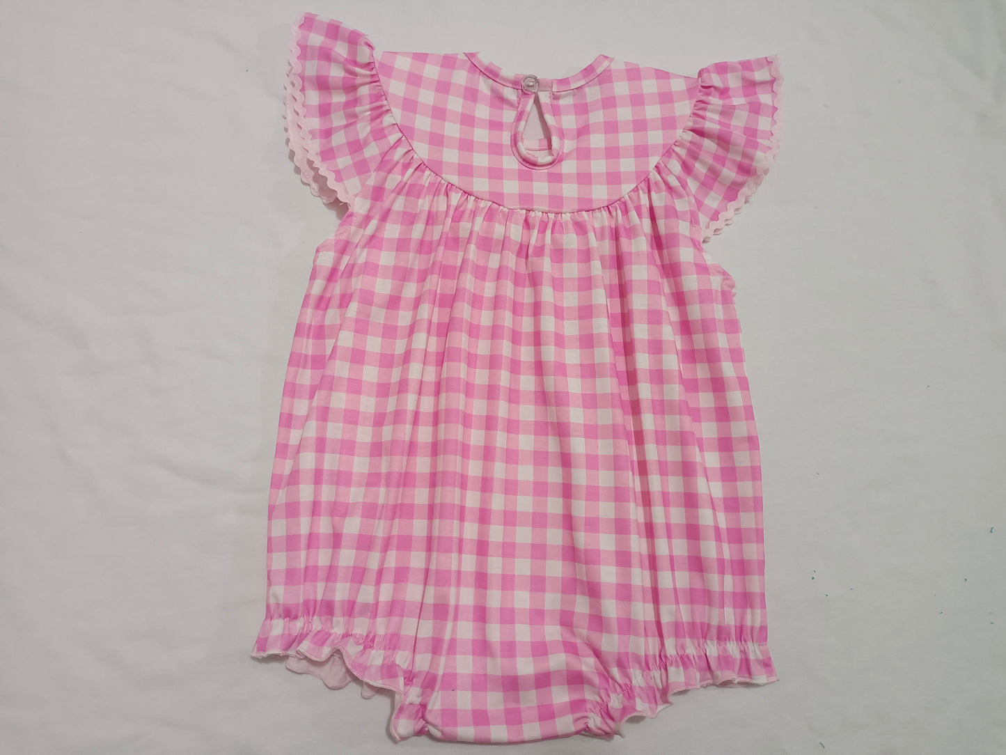 Baby Infant Girls Easter Rabbits Checkered Smocked Rompers
