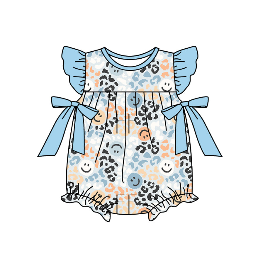 Baby Infant Girls Leopard Smile Bows Flutter Sleeve Rompers preorder
