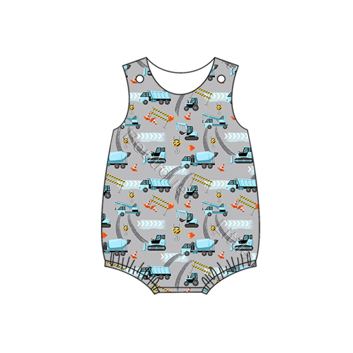 Baby Infant Boys Blue Construction Bubble Rompers preorder