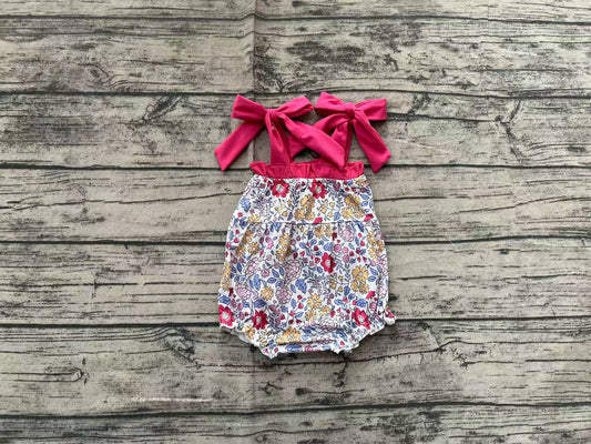 Baby Infant Girls Pink Blue Flowers Straps Rompers