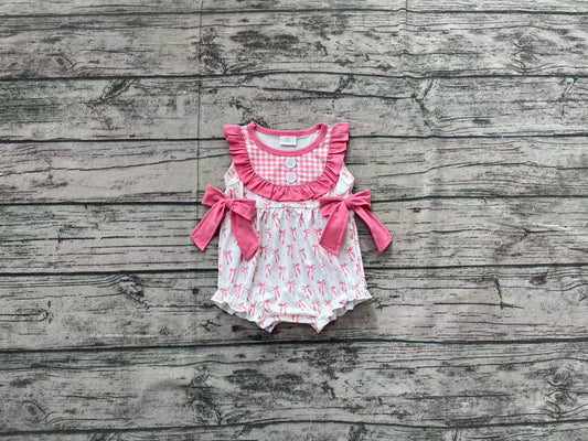 Baby Infant Girls Pinks Bows Bib Sleeveless Rompers