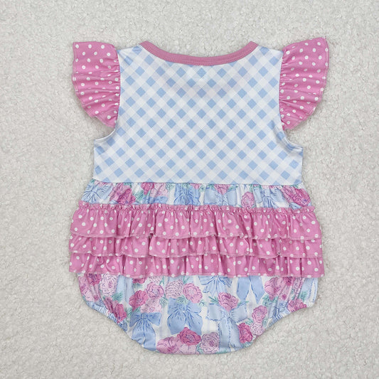 Baby Infant Girls Checkered Flowers Bows Rompers