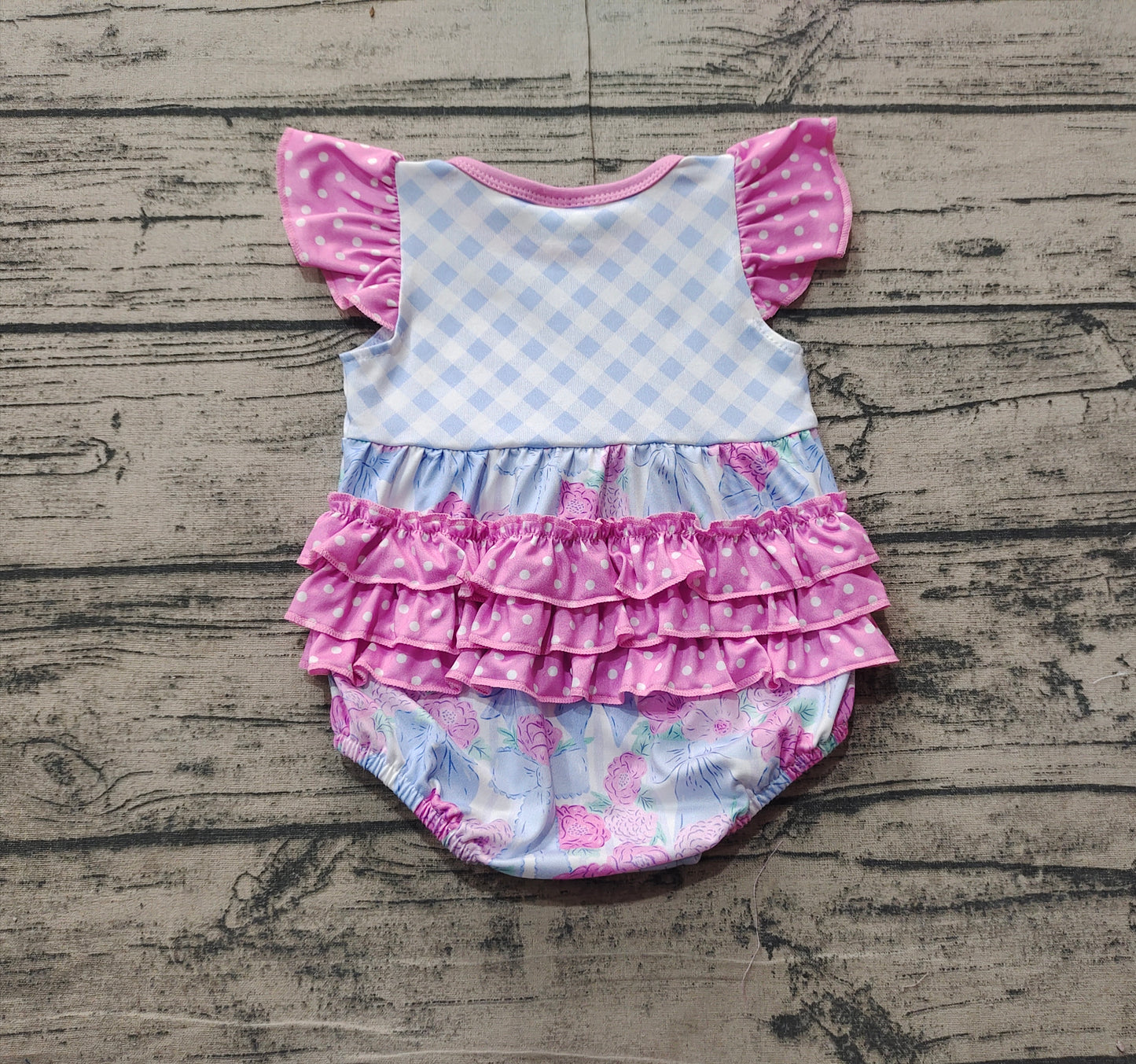 Baby Infant Girls Checkered Flowers Bows Rompers