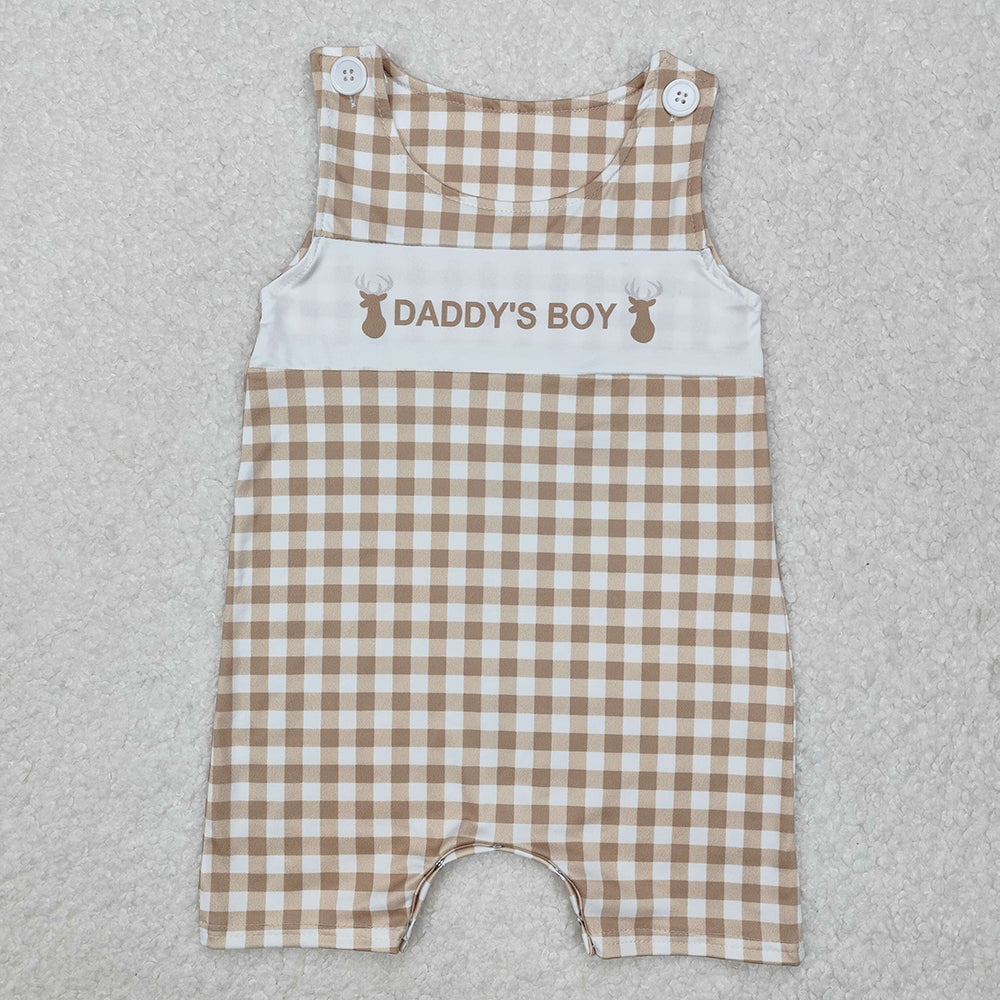 Baby Infant Daddy's Boy Deers Checkered Rompers