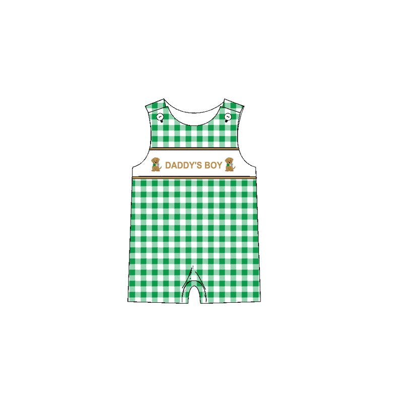 Baby Infant Daddy's Boy Dogs Checkered Rompers preorder