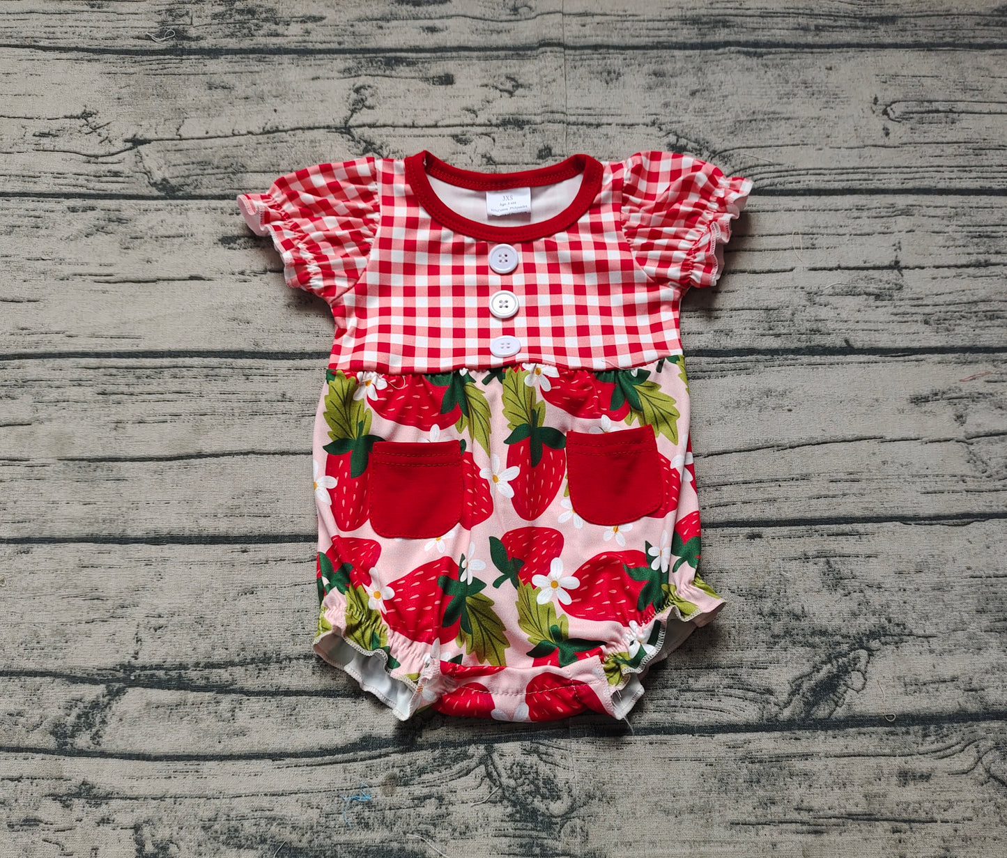 Baby Infant Girls Red Checkered Strawberry Rompers