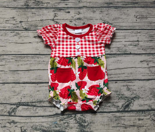 Baby Infant Girls Red Checkered Strawberry Rompers