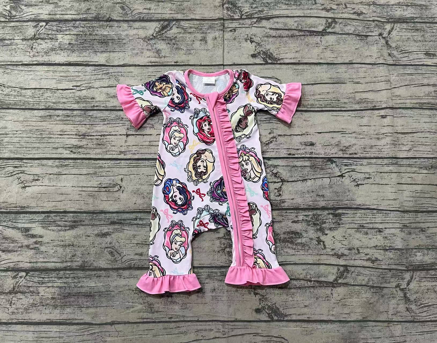 Baby Infant Girls Princess Ruffles Pink Zip Rompers