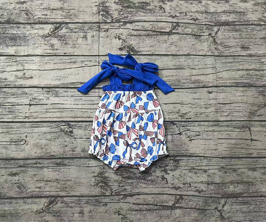Baby Infant Girls 4th Of July Bows Straps Rompers