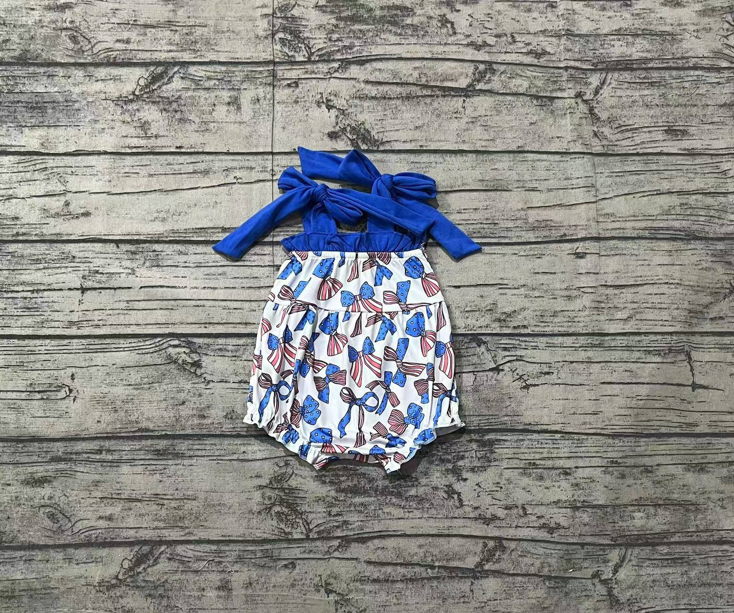 Baby Infant Girls 4th Of July Bows Straps Rompers