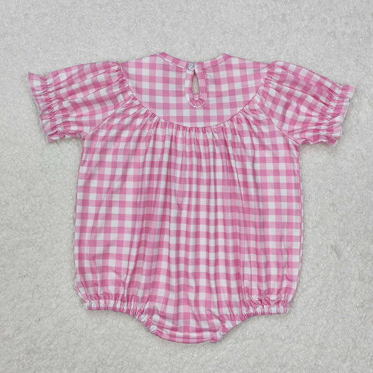 Baby Infant Girls Pink Checkered Bows Smocked Rompers