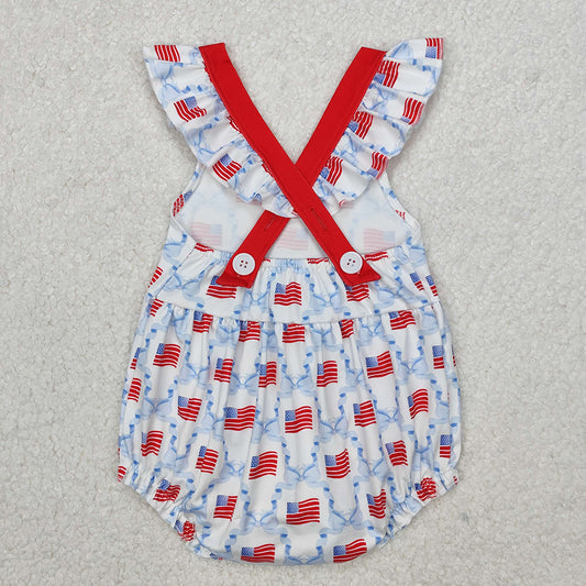 Baby Infant Girls 4th Of July Flag Straps Rompers