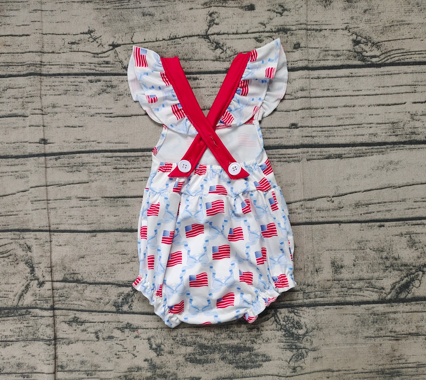 Baby Infant Girls 4th Of July Flag Straps Rompers