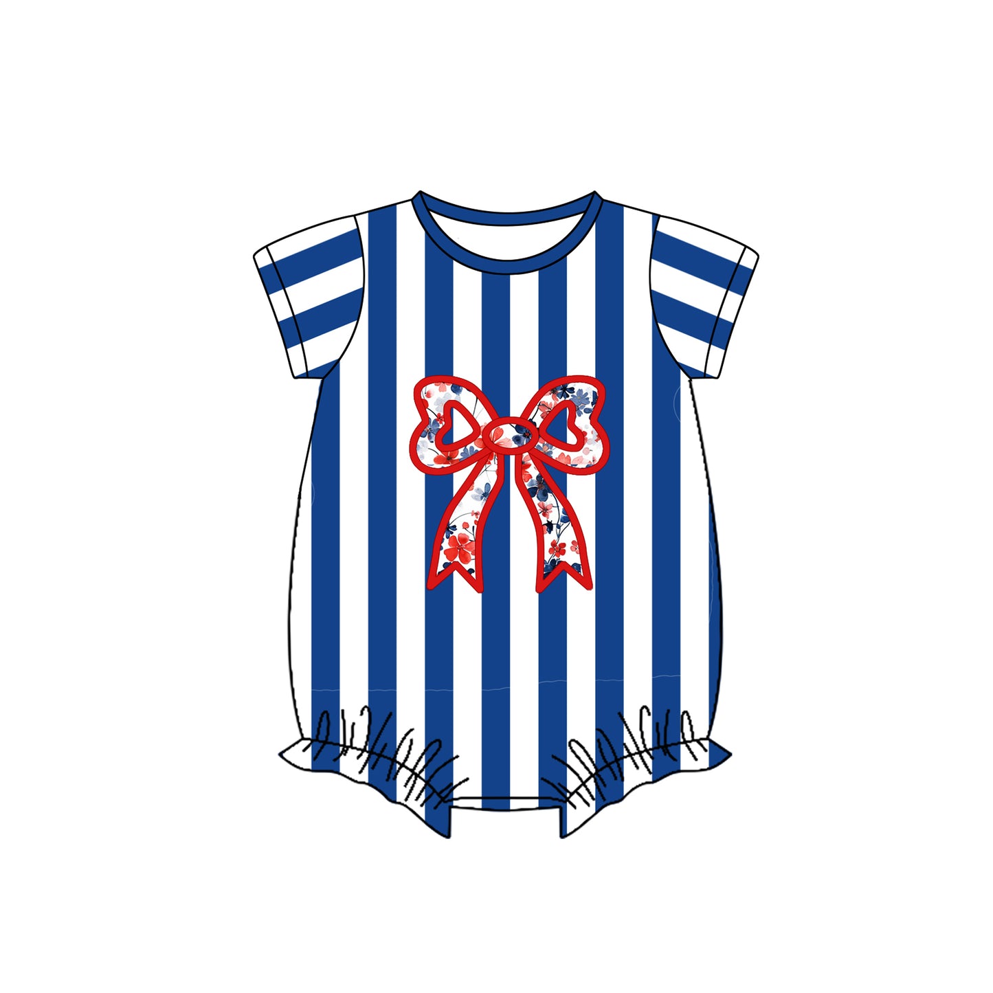 Baby Infant Girls Blue Stripes 4th Of July Bow Rompers preorder
