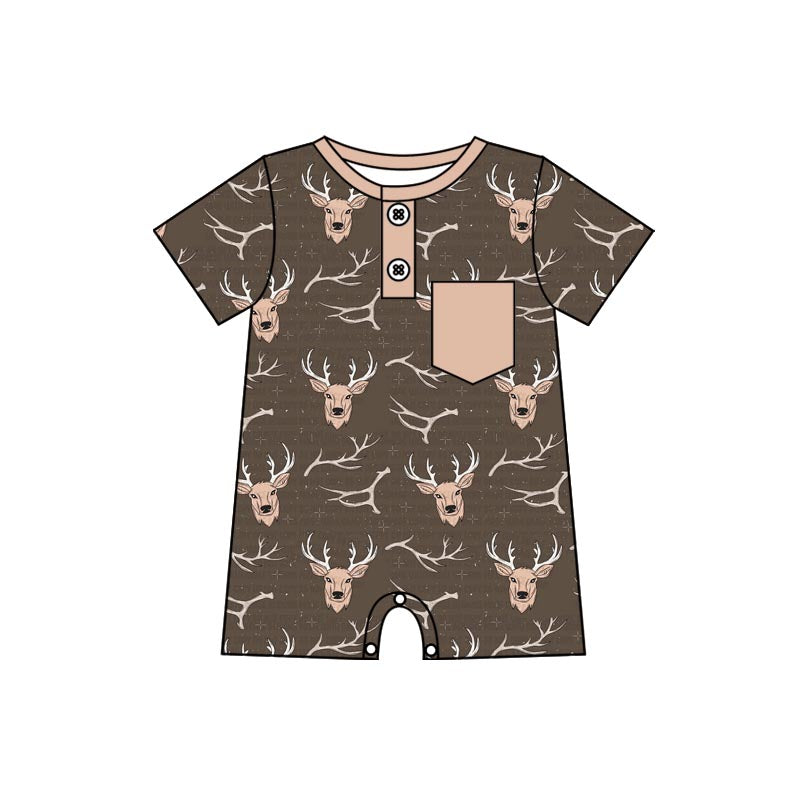 Baby Infant Boys Deers Pocket Short Sleeve Rompers preorder