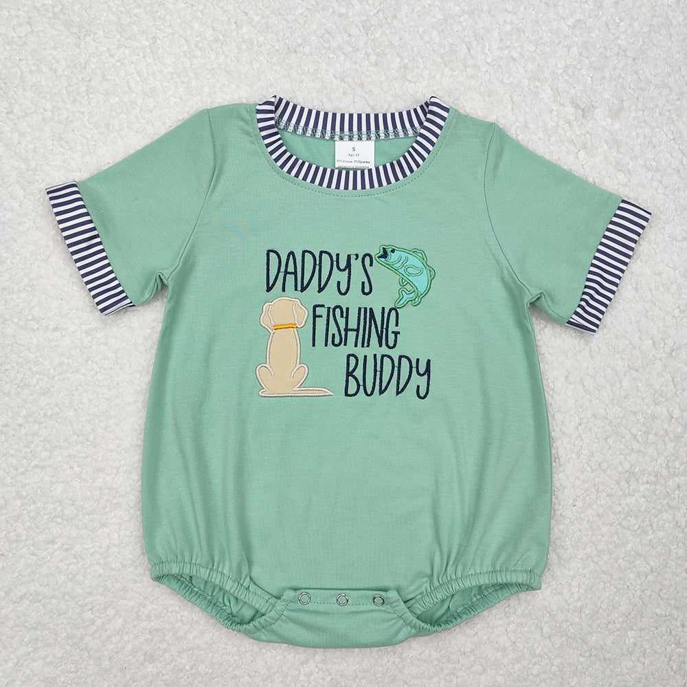 Baby Infant Boys Daddy's Fishing Buddy Green Rompers