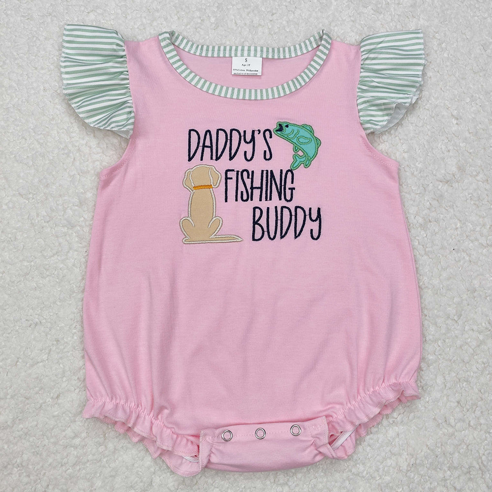 Baby Infant Girls Daddy's Fishing Buddy Pink Rompers