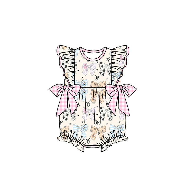 Baby Infant Girls Dog Bows Bubble Rompers preorder